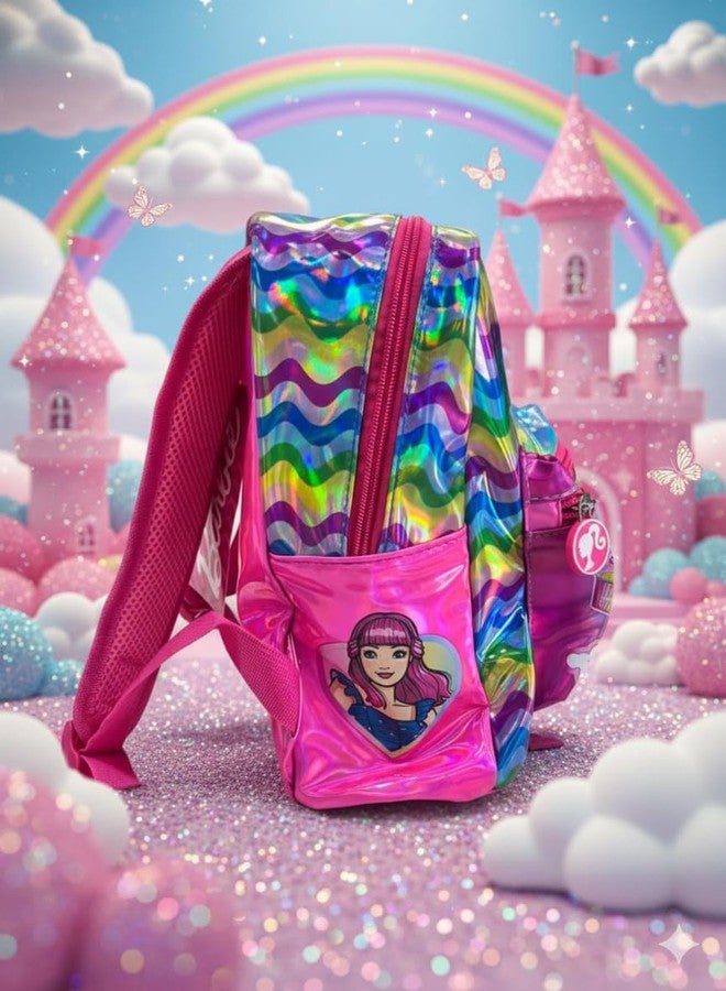 STRIDERS حقيبة ظهر باربي ثلاثية الأبعاد بألوان قوس قزح للبنات من ستريدرز | حقيبة مدرسية بتصميم "تألقي معًا" | حقيبة أطفال عصرية وخفيفة الوزن - Image 3